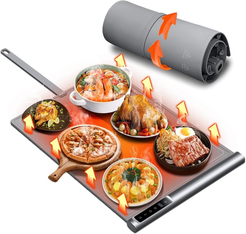 BROBIG Warming Mat for Food | Max Temp 248℉,Fast Full-Surface Food Warmer with 8-Level Adjustable and Timer,Roll-Up & Portable Silicone Food Heating Pad with Child Lock,Electric Warming Tray for Buffet Party - Image 1